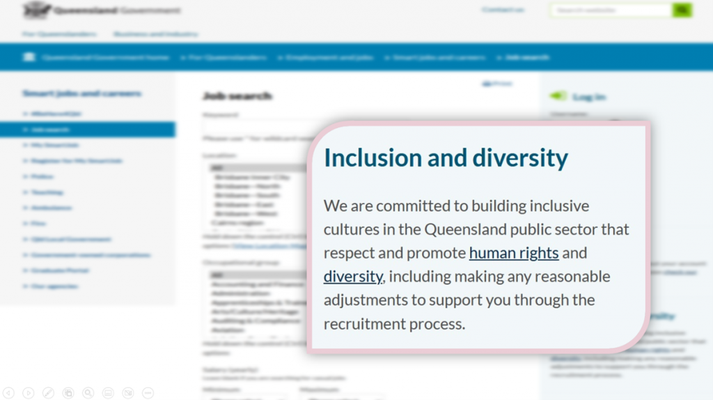 Smartjobs Website Focus on Inclusion and Diversity text